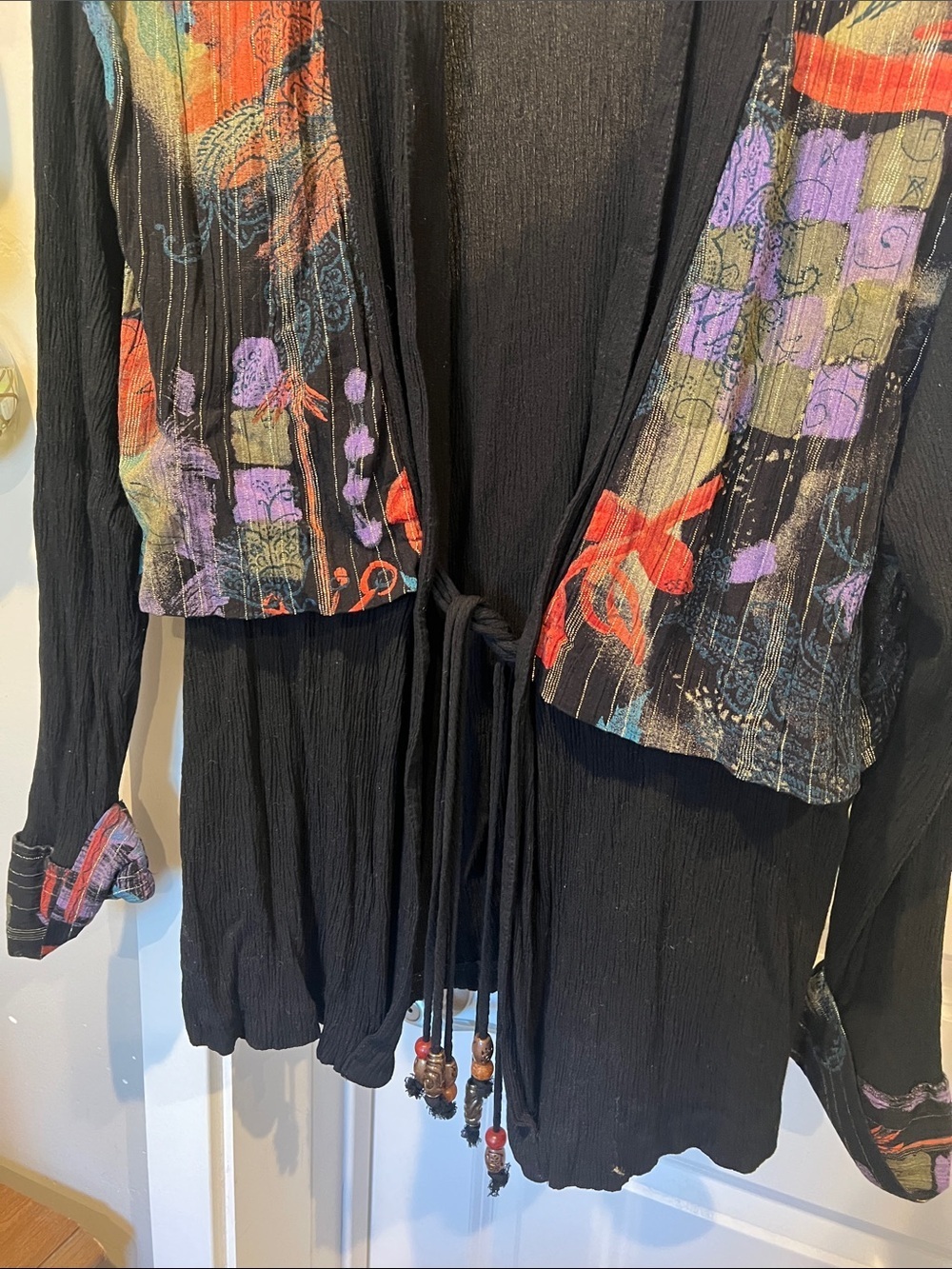 Solitaire Vintage Black Top with Multicolor Printed Yoke and Cuffs - Picture 3 of 9